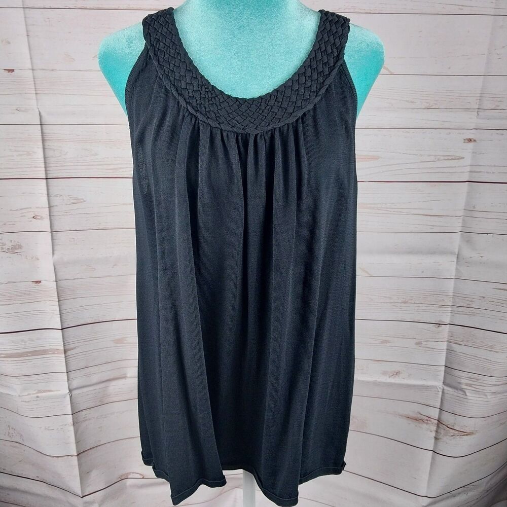Joseph A. Beaded Black Braided Scoop Neck Knit Cami Tank Top Womens Sz XL Career